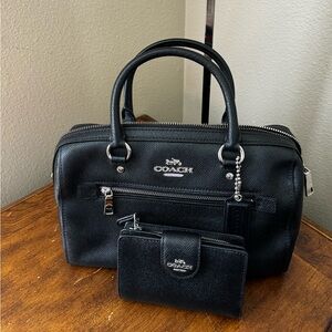COACH Black Rowan Leather Satchel and Matching Wallet